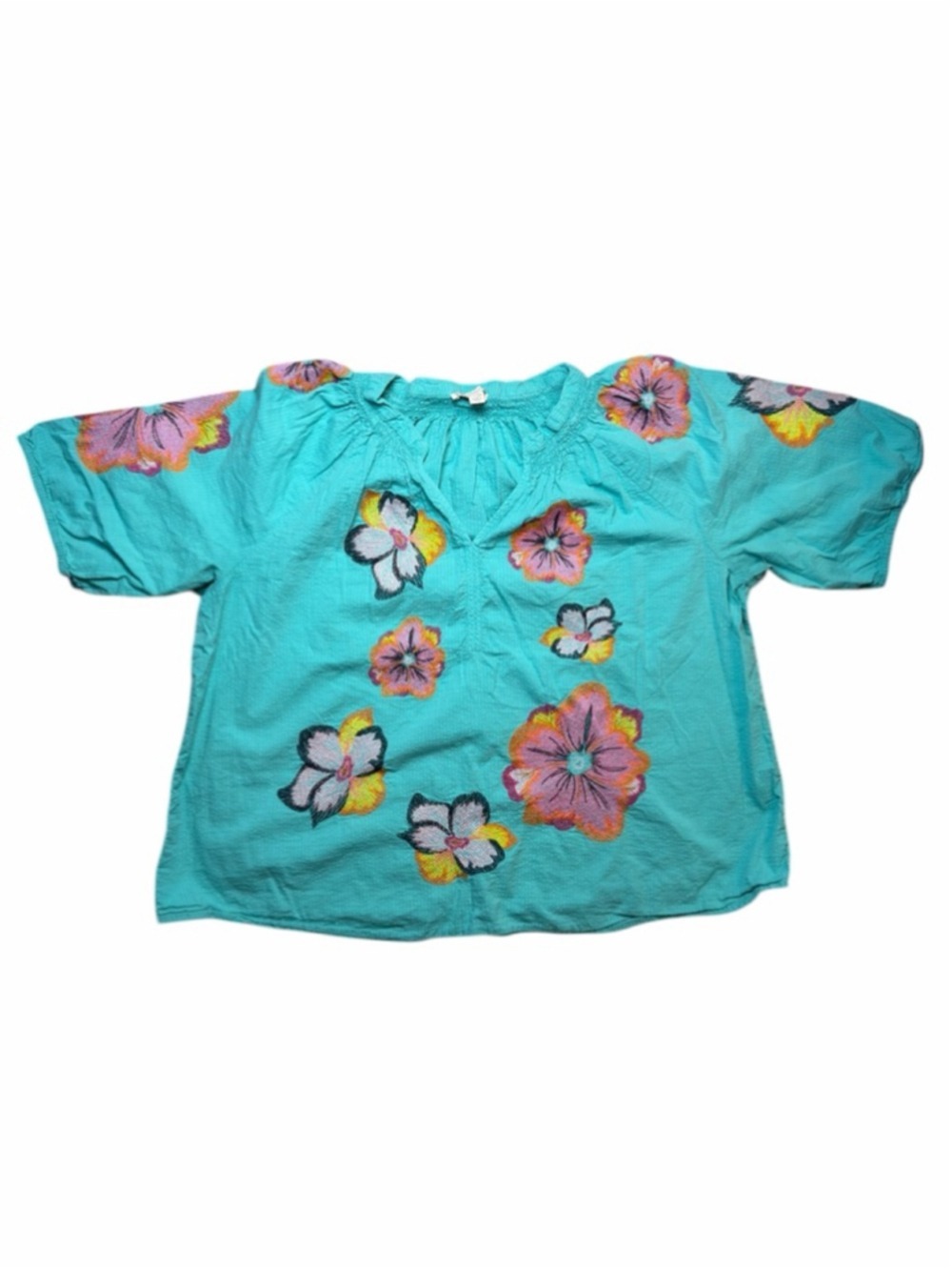 Cato Floral Embroidered Peasant Top Turquoise Plus Size 22/24 Boho - Picture 2 of 5